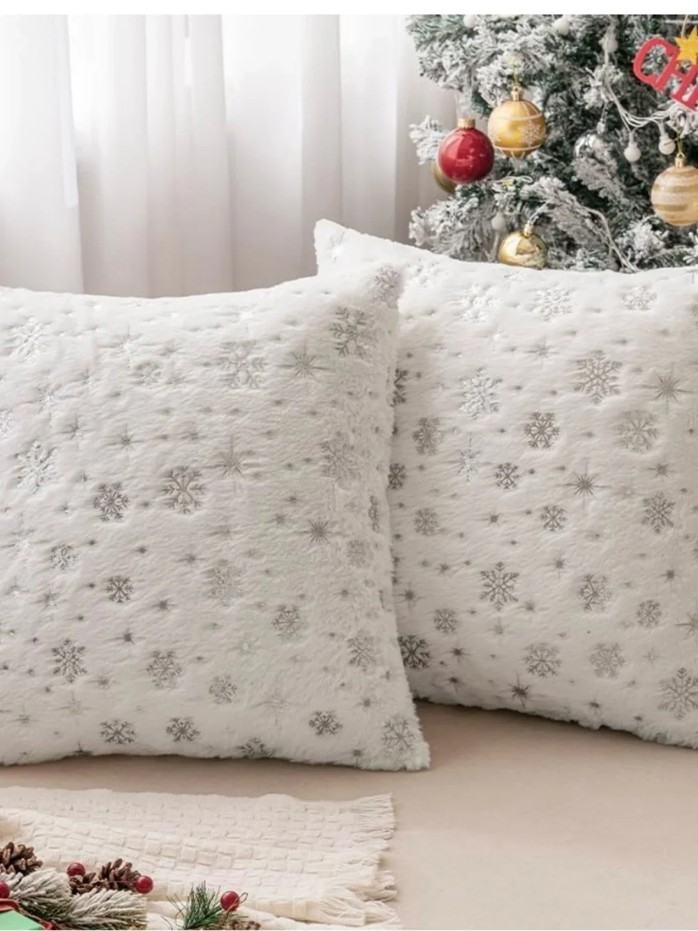 White Snowflake Decorative Throw Pillow - Holiday Accent